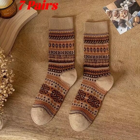 7 Pair Women's Warm Winter Socks Mid Calf 6 colors & 1 Random Bonus Pair NEW - Picture 10 of 12